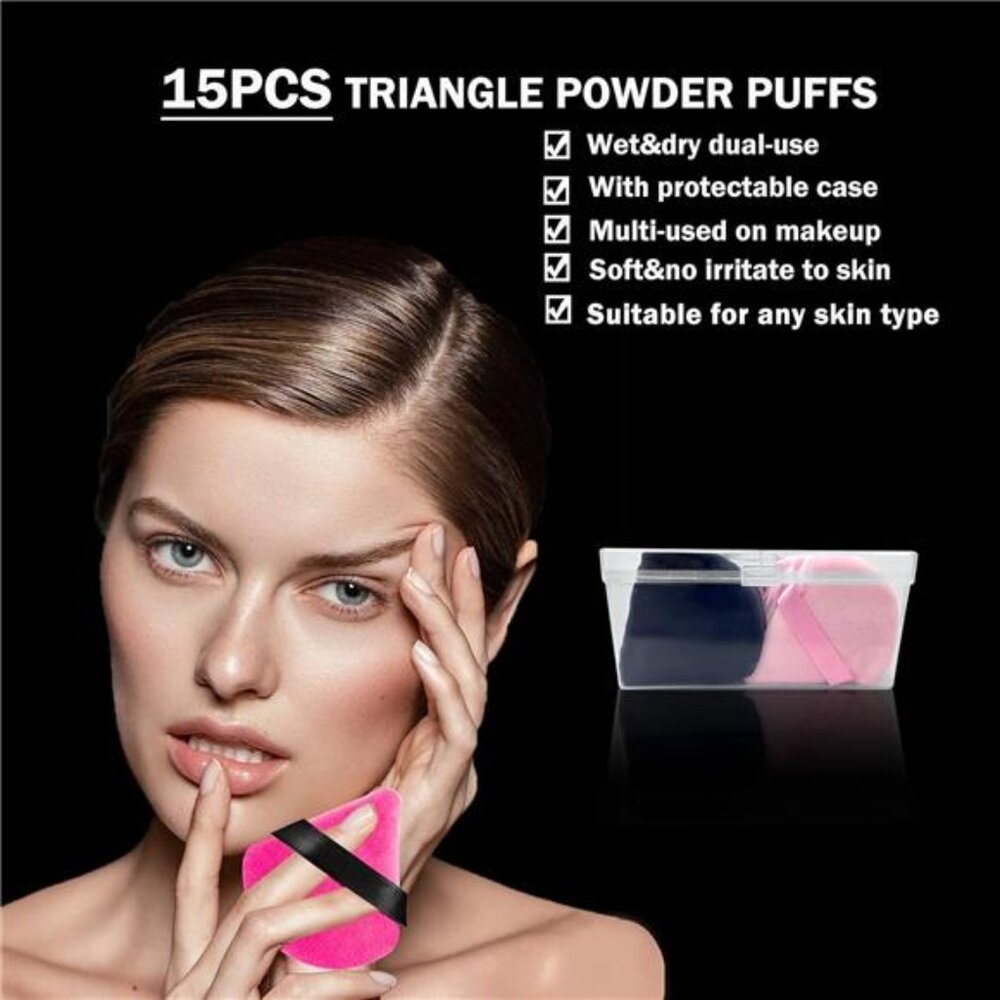 Powder Puffs for Face Powder 15 PCS Triangle Powder Puff Velvety Soft Reusable - Picture 6 of 7